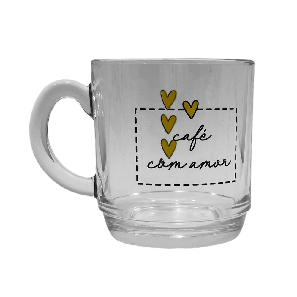 CANECA ASPEN LOVE GOLD MODELO CORAÇÕES EM VIDRO 300ML REF: 5909416