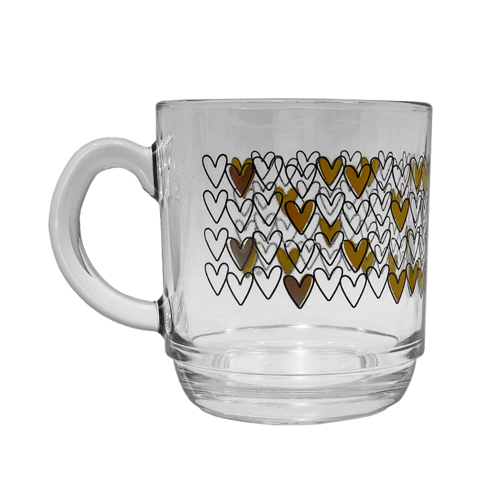 CANECA ASPEN LOVE GOLD MODELO CORAÇÕES EM VIDRO 300ML REF: 5909417