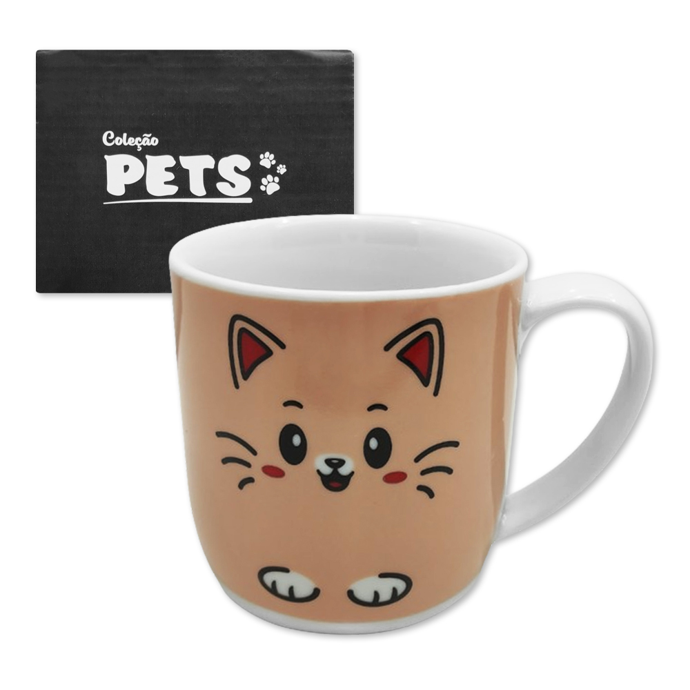 CANECA URBAN MODELO PET CAT EM PORCELANA 360ML REF: 401163