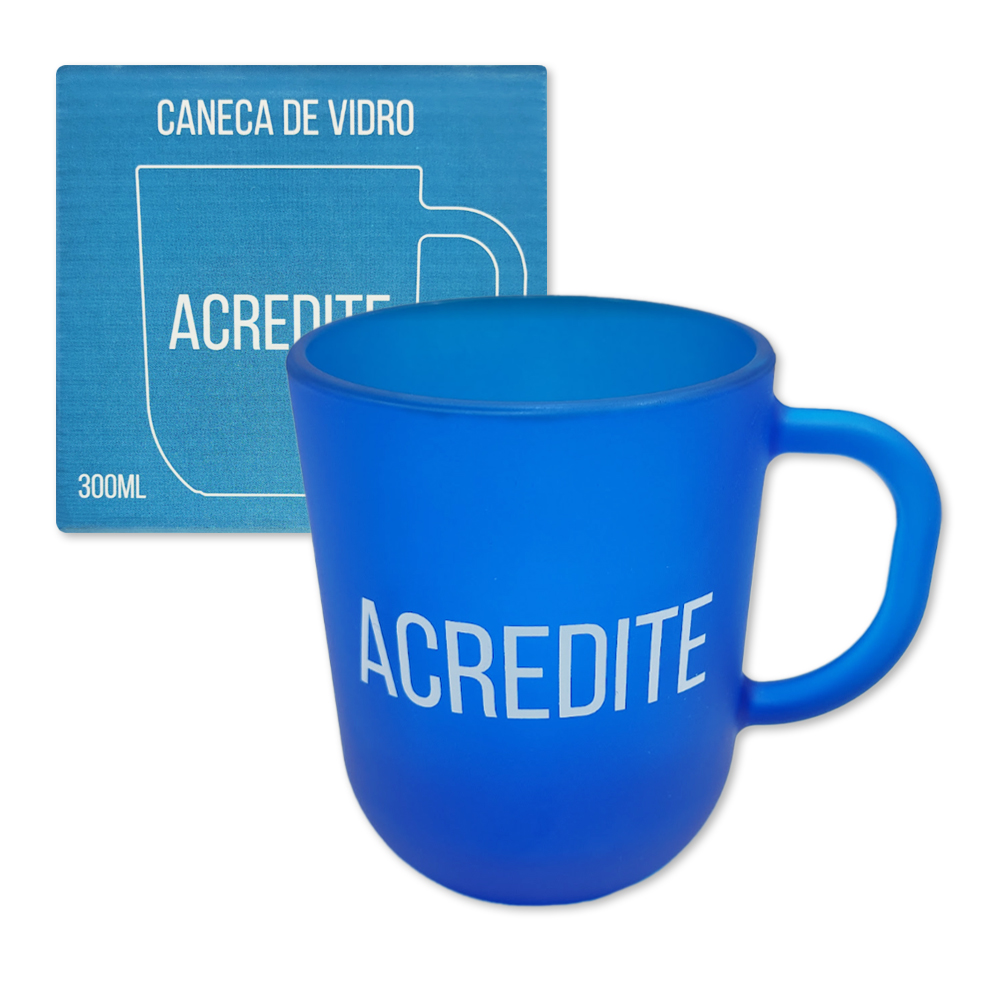 CANECA EMOÇÕES FOSCA MODELO ACREDITE EM VIDRO 300ML REF: 590602