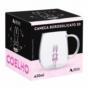 CANECA BOROSSILICATO DE VIDRO 350ML MODELO COELHO 3D REF: 223049