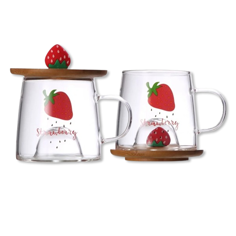 CANECA BOROSSILICATO COM BASE 3D MORANGO 280ML REF: 223075