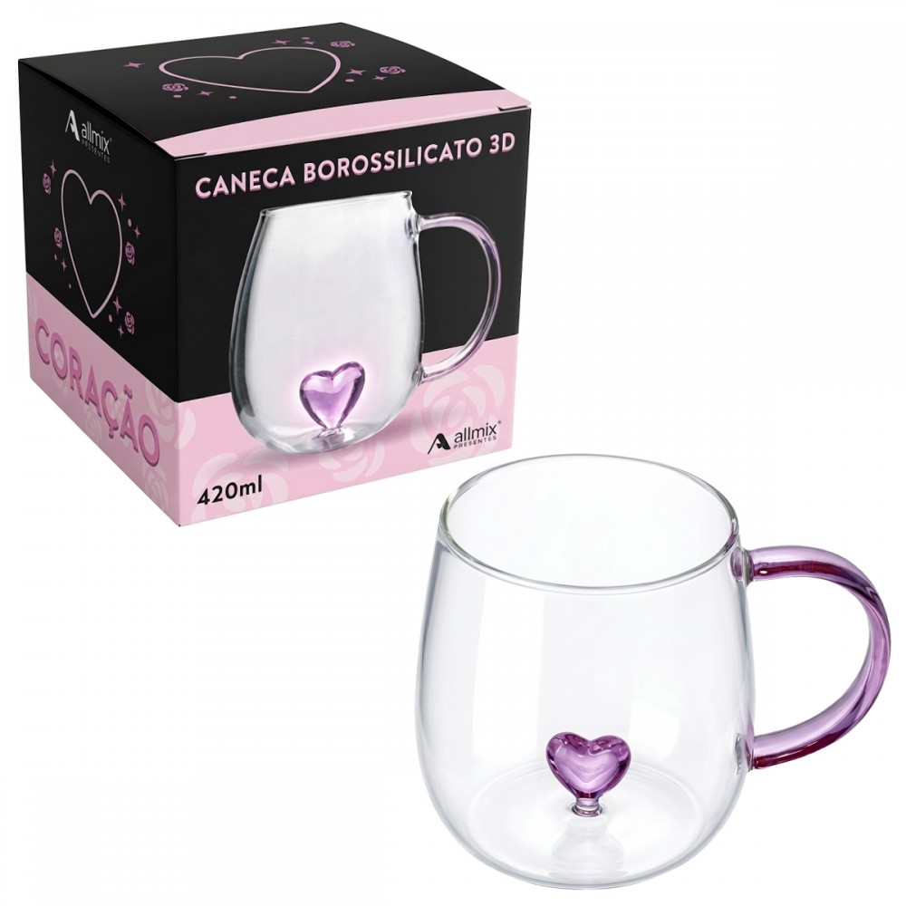 CANECA BOROSSILICATO DE CORAÇÃO 3D 350ML REF: 223046