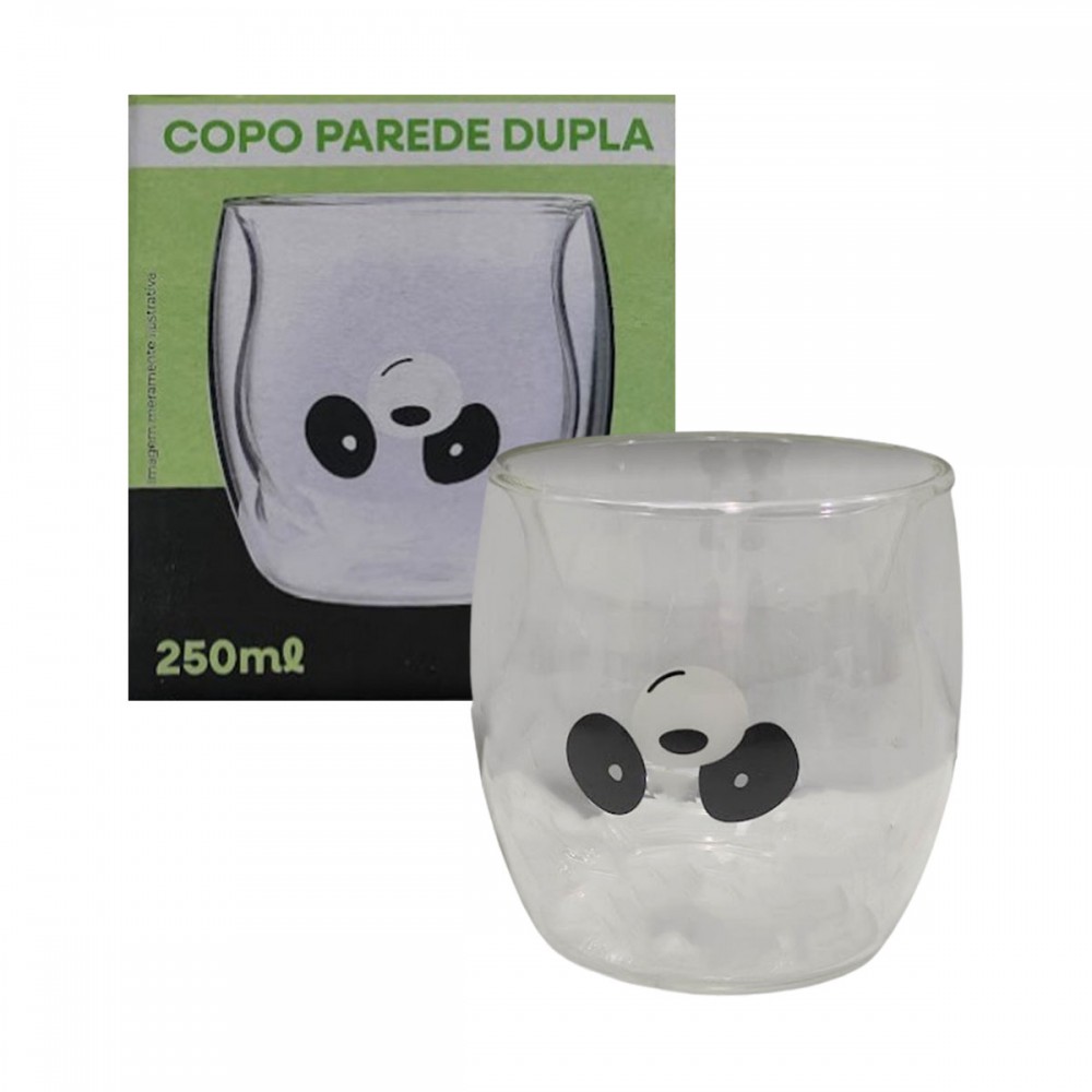 COPO COM PAREDE DUPLA MODELO PANDA EM VIDRO 250ML REF: 223039 COPO COM PAREDE DUPLA MODELO PANDA EM VIDRO 250ML REF: 223039