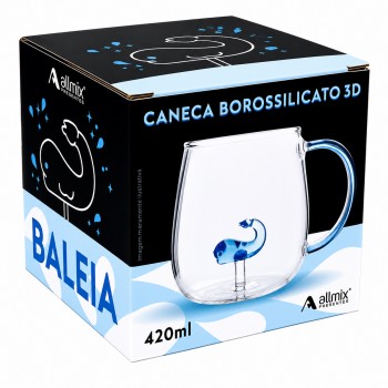 CANECA BOROSSILICATO DE VIDRO 420ML MODELO BALEIA REF: 223129