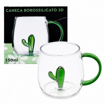 CANECA MODELO CACTO EM BOROSSILICATO 3D VIDRO 350ML REF: 223130 CANECA MODELO CACTO EM BOROSSILICATO 3D VIDRO 350ML REF: 223130