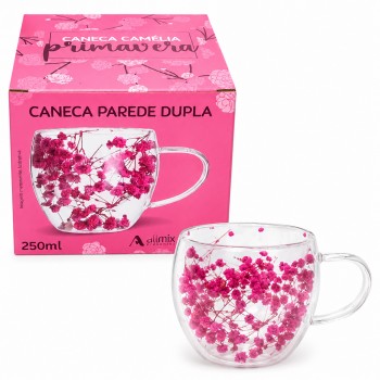 XÍCARA BOROSSILICATO PAREDE DUPLA MODELO FLORES SECAS 250ML REF: 240200