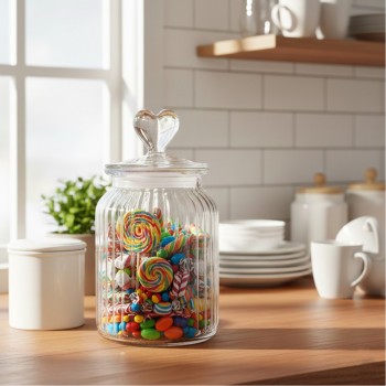POTE DE VIDRO COM TAMPA HERMÉTICA MODELO CORAÇÃO 1000ML REF: 230542