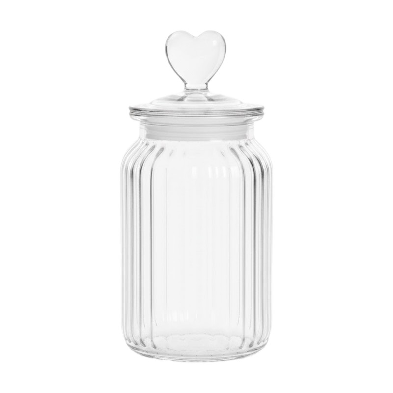 POTE DE VIDRO COM TAMPA HERMÉTICA MODELO CORAÇÃO 1000ML REF: 230542