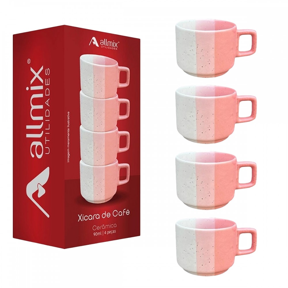 KIT 4 XÍCARAS DE CERÂMICA 90ML REF: 321101