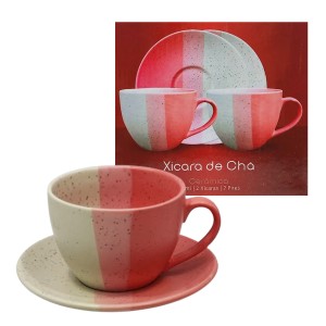 XICARA CERAMICA COM PIRES TERNURA 250ML COM 02 PEÇAS - ROSA REF: 321401