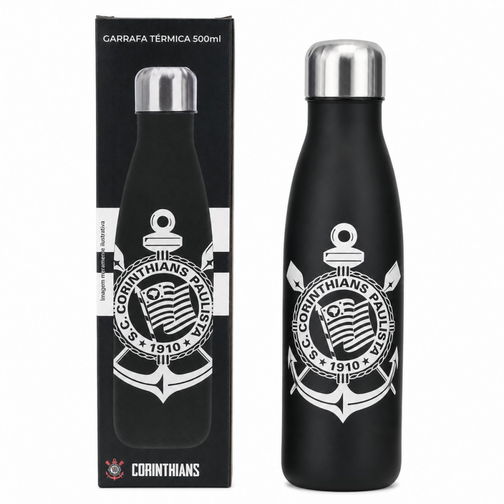 GARRAFA TÉRMICA INOX 500 ML MODELO CORINTHIANS REF: 113139