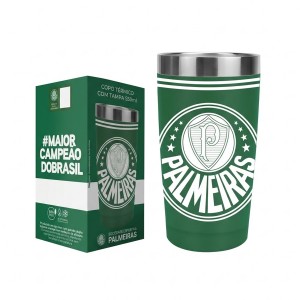 COPO TÉRMICO INOX COM TAMPA 550ML PALMEIRAS REF: 123138