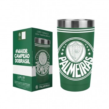 COPO TÉRMICO INOX COM TAMPA 550ML PALMEIRAS REF: 123138 COPO TÉRMICO INOX COM TAMPA 550ML PALMEIRAS REF: 123138
