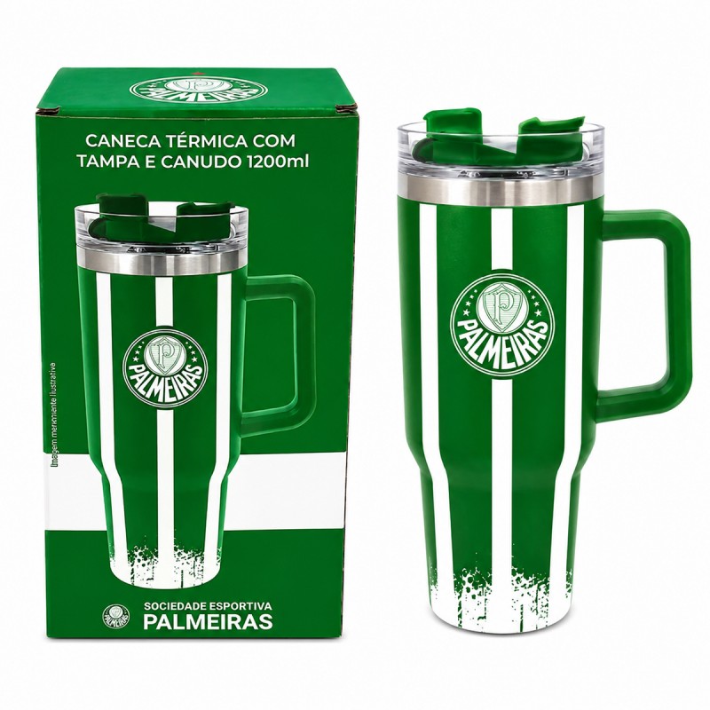 CANECA TÉRMICA INOX COM TAMPA E CANUDO 1200ML MODELO PALMEIRAS REF: 153138 CANECA TÉRMICA INOX COM TAMPA E CANUDO 1200ML MODELO PALMEIRAS REF: 153138