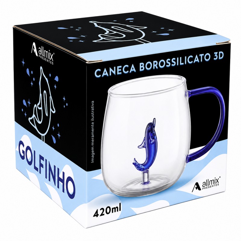 CANECA BOROSSILICATO DE VIDRO 420ML MODELO GOLFINHO REF: 213029
