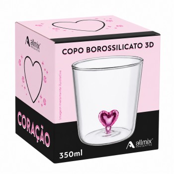 COPO BOROSSILICATO DE VIDRO 350ML MODELO CORAÇÃO 3D REF: 213023 COPO BOROSSILICATO DE VIDRO 350ML MODELO CORAÇÃO 3D REF: 213023