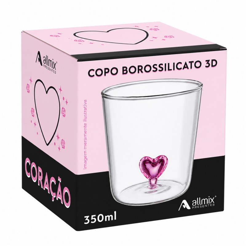 COPO BOROSSILICATO DE VIDRO 350ML MODELO CORAÇÃO 3D REF: 213023 COPO BOROSSILICATO DE VIDRO 350ML MODELO CORAÇÃO 3D REF: 213023