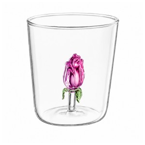 COPO BOROSSILICATO DE VIDRO 350ML MODELO ROSA 3D REF: 213022