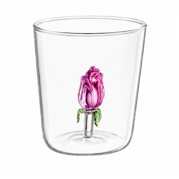 COPO BOROSSILICATO DE VIDRO 350ML MODELO ROSA 3D REF: 213022