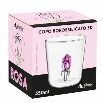 COPO BOROSSILICATO DE VIDRO 350ML MODELO ROSA 3D REF: 213022 COPO BOROSSILICATO DE VIDRO 350ML MODELO ROSA 3D REF: 213022