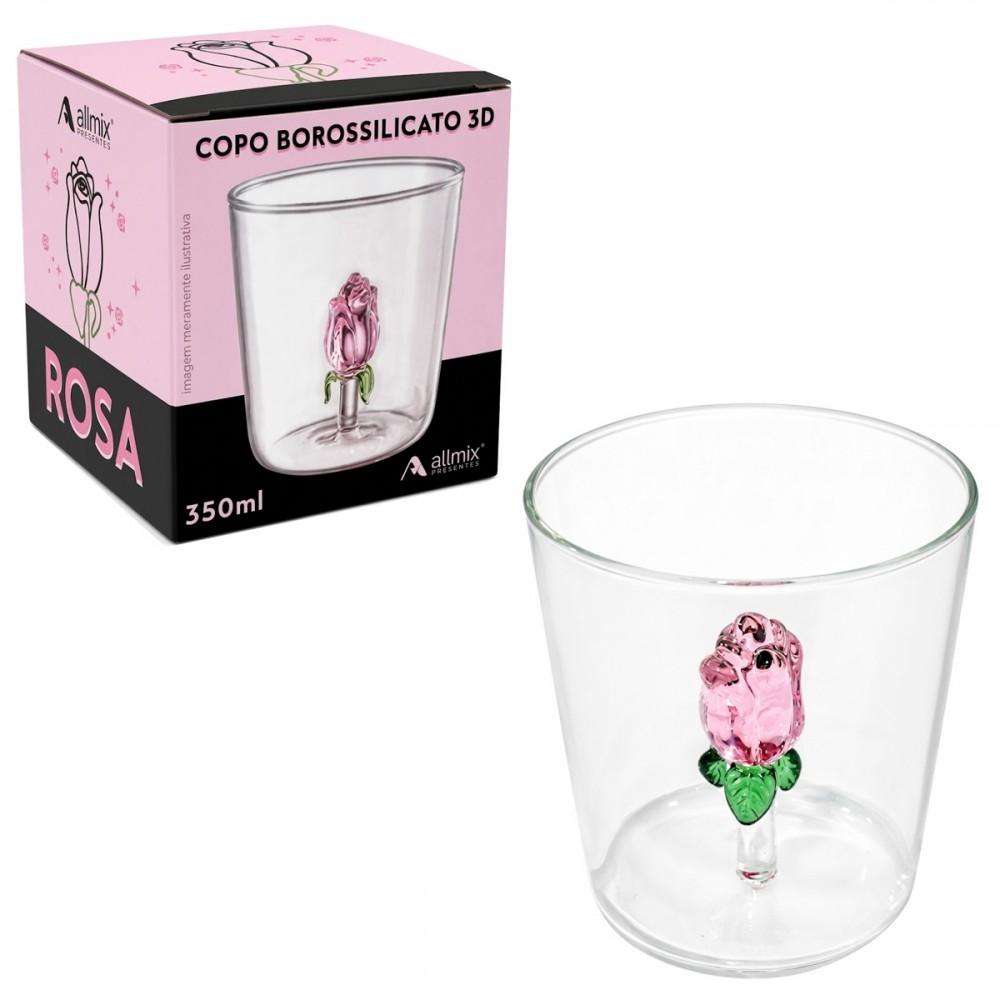 COPO BOROSSILICATO 3D 350ML MODELO ROSA REF: 213022