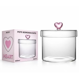 POTE BOROSSILICATO DE VIDRO COM TAMPA 650ML CORAÇÃO REF: 241025