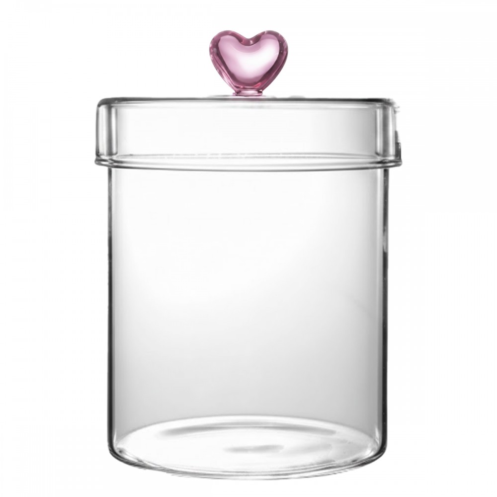 POTE BOROSSILICATO DE VIDRO COM TAMPA 900ML CORAÇÃO REF: 241026