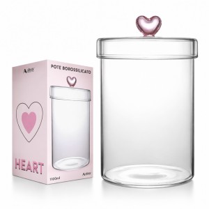 POTE BOROSSILICATODE VIDRO COM TAMPA 1100ML CORAÇÃO REF: 241027