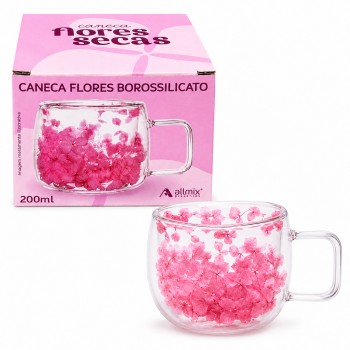 XÍCARA BOROSSILICATO PAREDE DUPLA MODELO FLORES SECAS 200ML REF: 241032