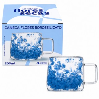 XÍCARA BOROSSILICATO PAREDE DUPLA MODELO FLORES SECAS 200ML REF: 241034