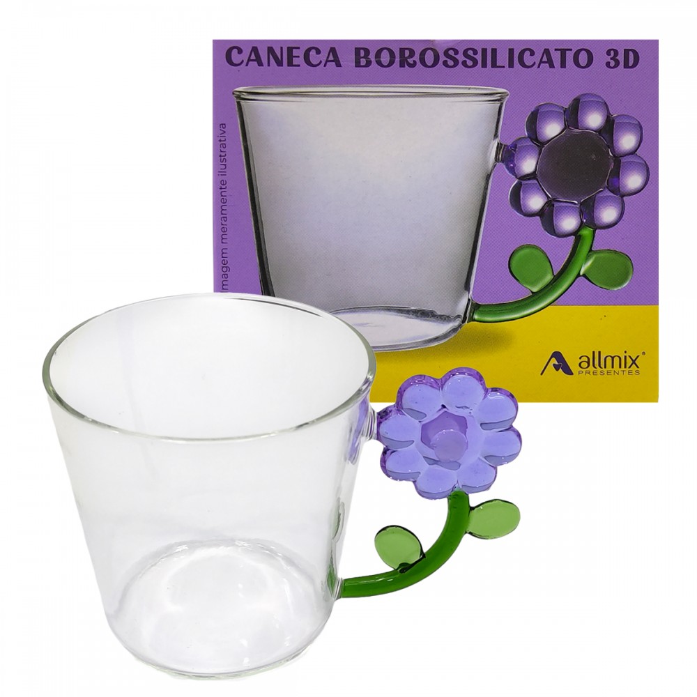 CANECA BOROSSILICATO PETALAS ROXA 250ML REF: 241036