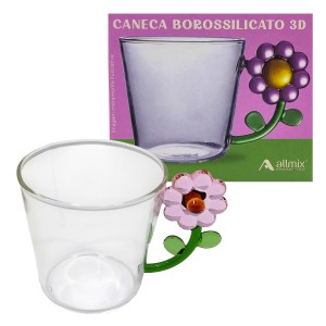 CANECA BOROSSILICATO PETALAS ROSA 250ML REF: 241037