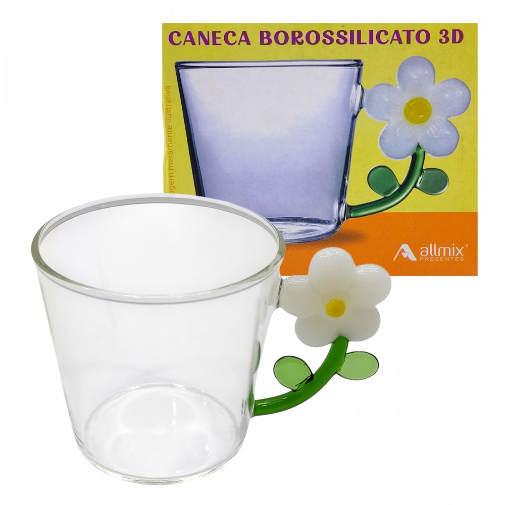 CANECA BOROSSILICATO PETALAS BRANCA 250ML REF: 241040