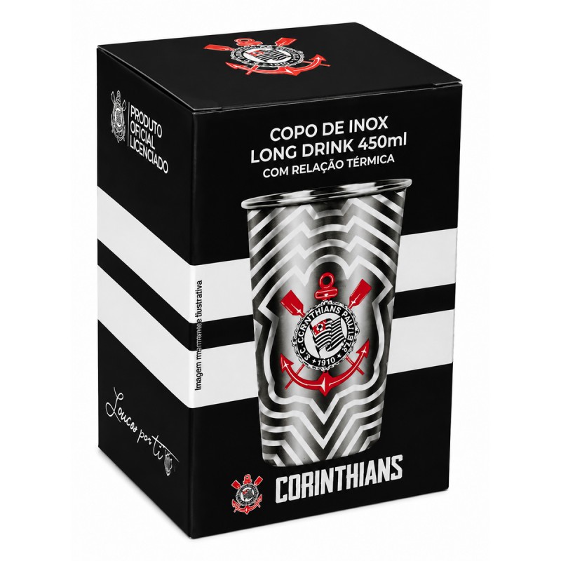 COPO TÉRMICO INOX COM REAÇÃO TÉRMICA 450ML MODELO CORINTHIANS REF: 131339