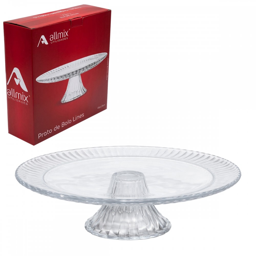 PRATO PARA BOLO COM PÉ DE VIDRO LINES REF: 143144