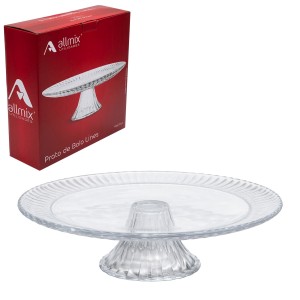 PRATO PARA BOLO COM PÉ DE VIDRO LINES REF: 143144