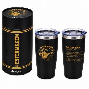 COPO TÉRMICO INOX LONG DRINK COM TAMPA 600ML MODELO ENFERMAGEM REF: 411903