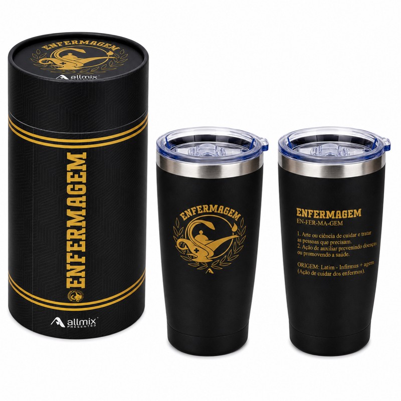 COPO TÉRMICO INOX LONG DRINK COM TAMPA 600ML MODELO ENFERMAGEM REF: 411903