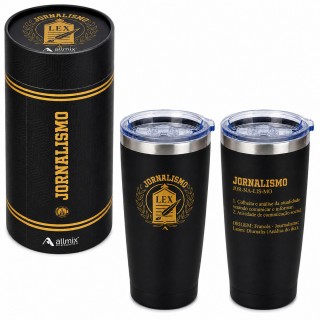COPO TÉRMICO INOX LONG DRINK COM TAMPA 600ML MODELO JORNALISMO REF: 411905