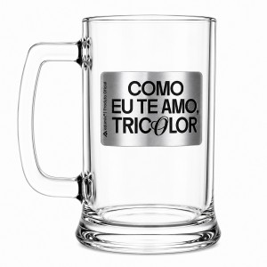 CANECA DE VIDRO CERVEJA COM PLACA DE METAL 420ML MODELO SÃO PAULO REF: 601036