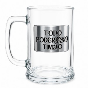 CANECA DE VIDRO CERVEJA COM PLACA DE METAL 420ML MODELO CORINTHIANS REF: 601039