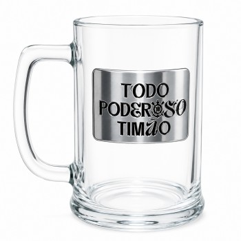 CANECA DE VIDRO CERVEJA COM PLACA DE METAL 420ML MODELO CORINTHIANS REF: 601039