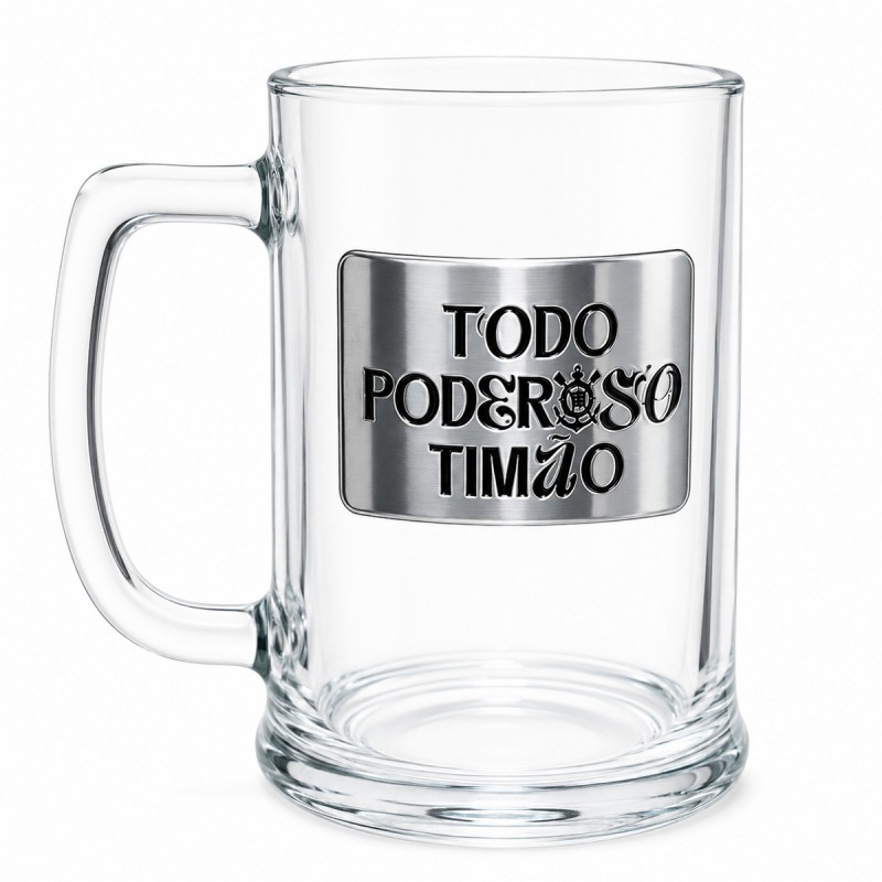 CANECA DE VIDRO CERVEJA COM PLACA DE METAL 420ML MODELO CORINTHIANS REF: 601039 CANECA DE VIDRO CERVEJA COM PLACA DE METAL 420ML MODELO CORINTHIANS REF: 601039