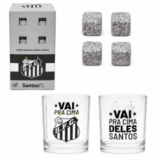 COPO DE VIDRO ROCKS 400ML COM CUBOS DE PEDRA MODELO SANTOS REF: 740337