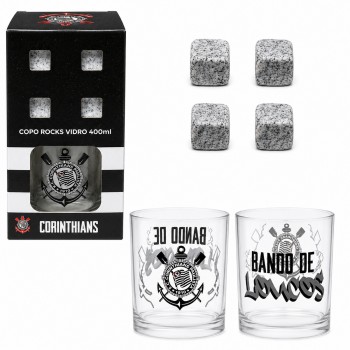 COPO DE VIDRO ROCKS 400ML COM CUBOS DE PEDRA MODELO CORINTHIANS REF: 740339