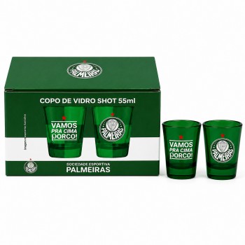 KIT 2 COPOS DE VIDRO SHOT 55ML MODELO PALMEIRAS REF: 212238 KIT 2 COPOS DE VIDRO SHOT 55ML MODELO PALMEIRAS REF: 212238