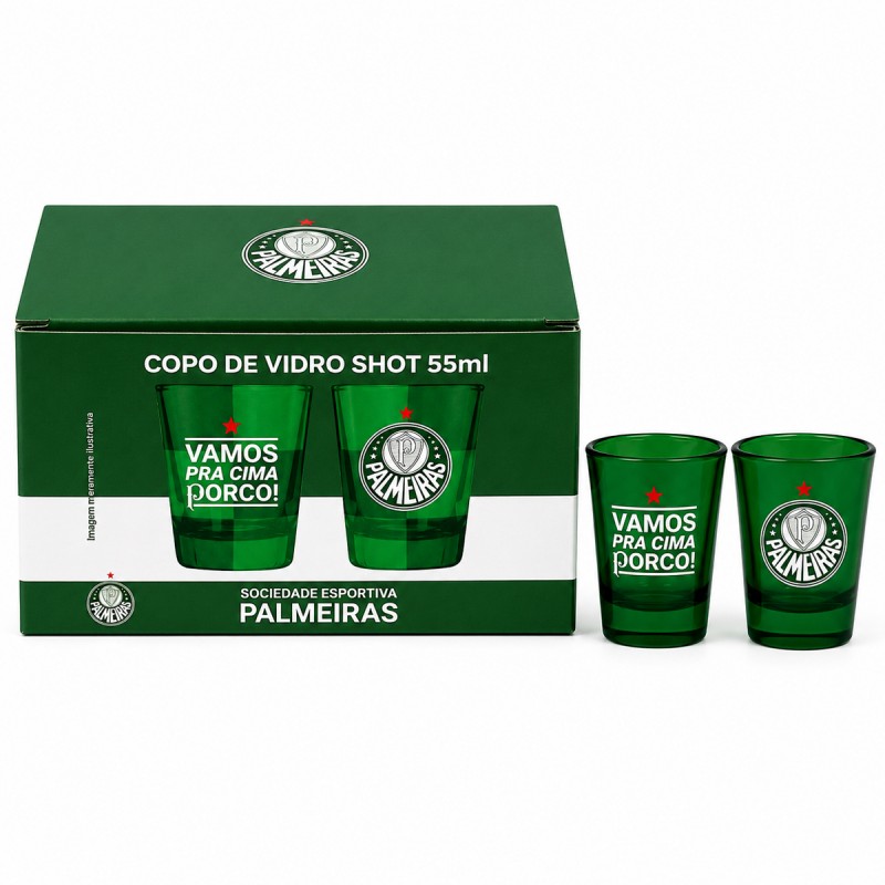KIT 2 COPOS DE VIDRO SHOT 55ML MODELO PALMEIRAS REF: 212238