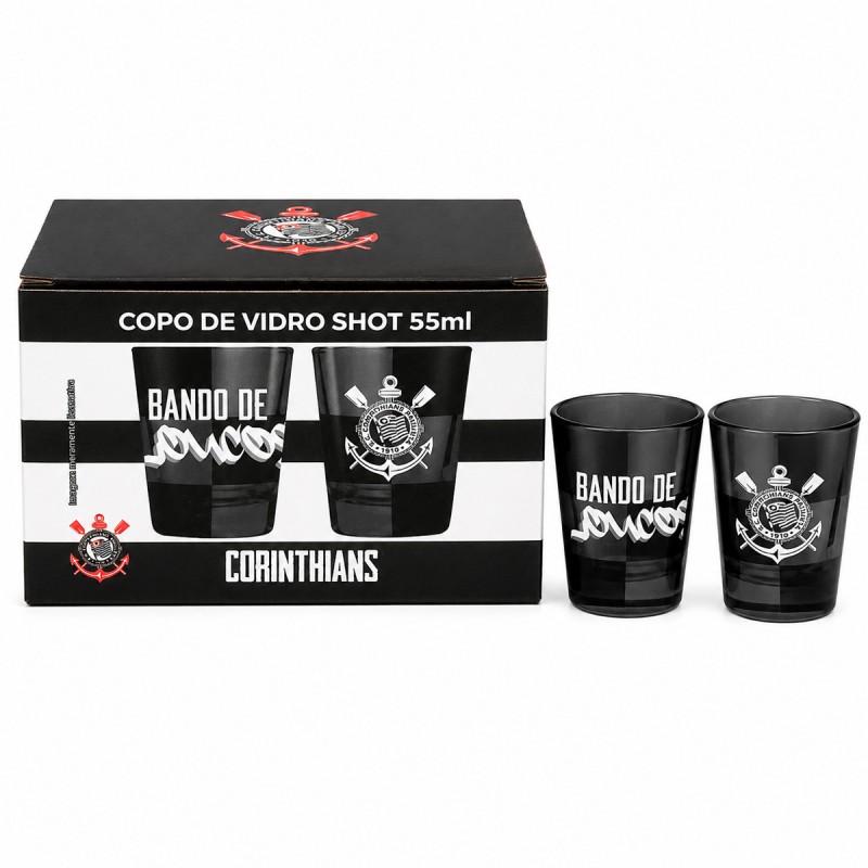KIT 2 COPOS DE VIDRO SHOT 55ML MODELO CORINTHIANS REF: 212239