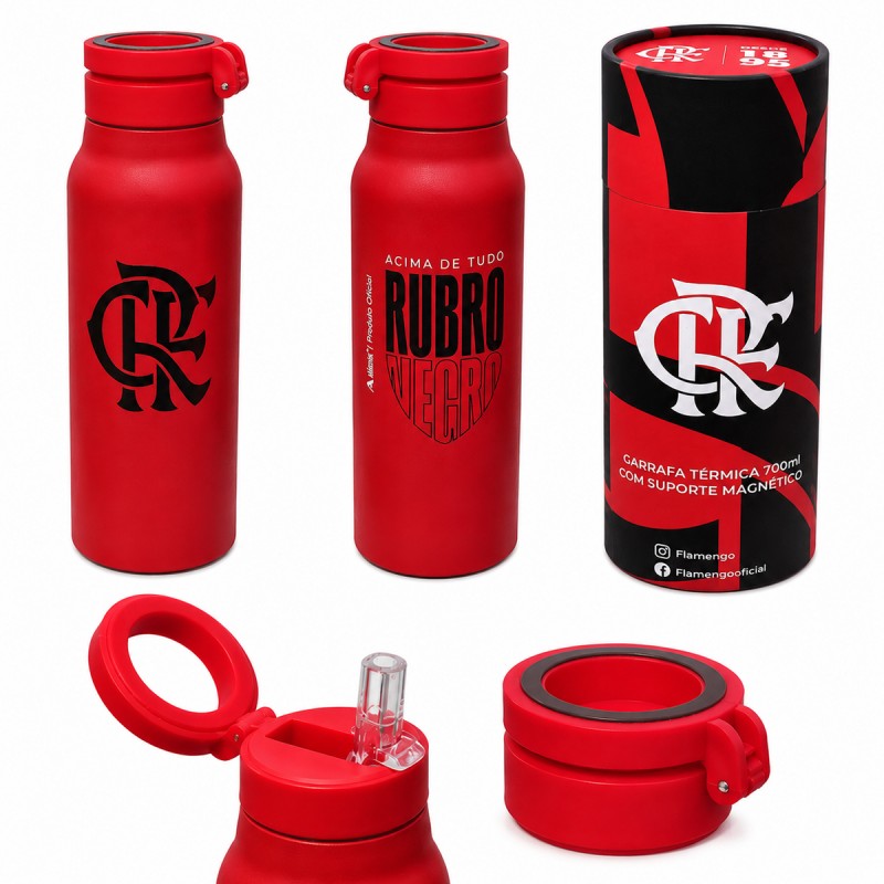 GARRAFA TÉRMICA INOX COM SUPORTE MAGNÉTICO 700ML MODELO FLAMENGO REF: 41133 GARRAFA TÉRMICA INOX COM SUPORTE MAGNÉTICO 700ML MODELO FLAMENGO REF: 41133